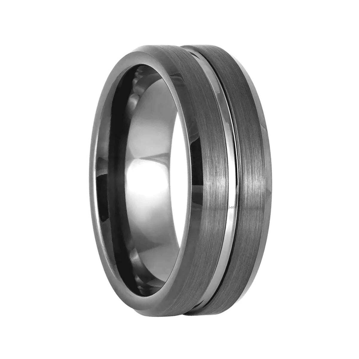 Grooved Gunmetal Gray Tungsten Men's Wedding Band
