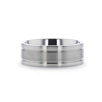 Grooved Titanium Men's Wedding Band with Satin Center