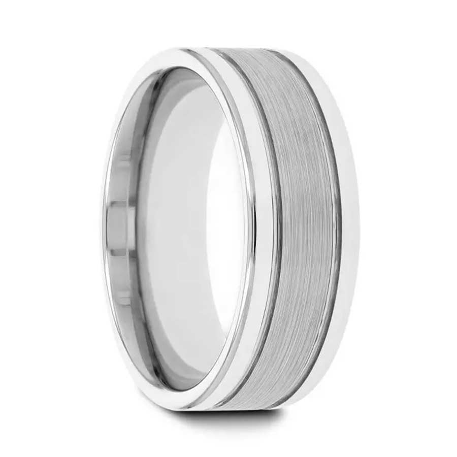 Grooved Tungsten Men's Wedding Band with Satin Finish