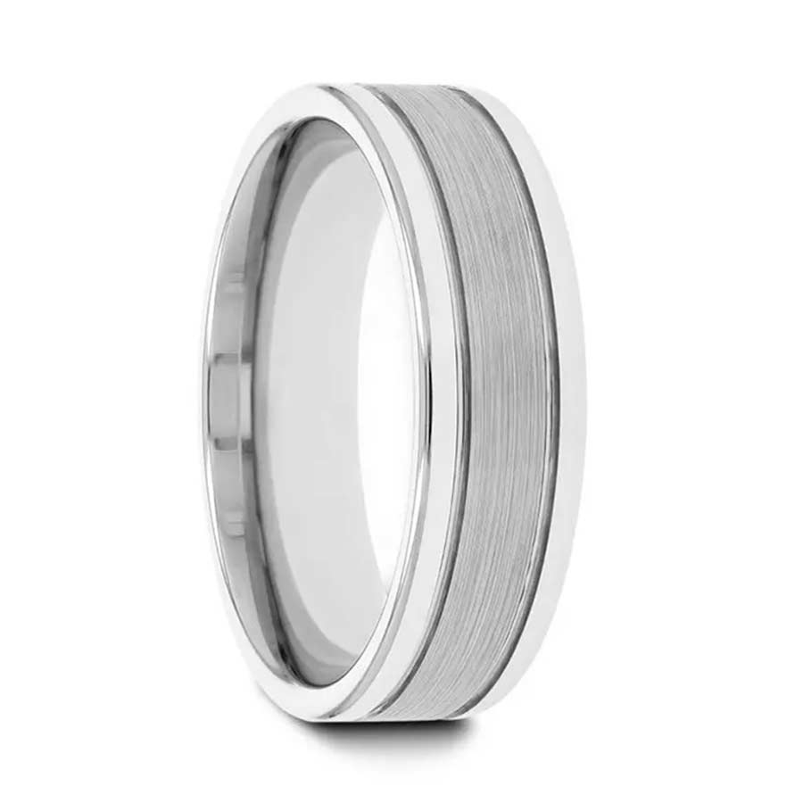 Grooved Tungsten Men's Wedding Band with Satin Finish
