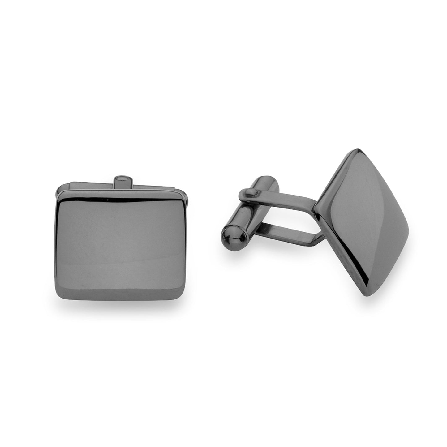 A gunmetal domed rectangle cufflinks displayed on a neutral white background.