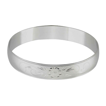 A 1/2" bangle bracelet with hand engraving displayed on a neutral white background.