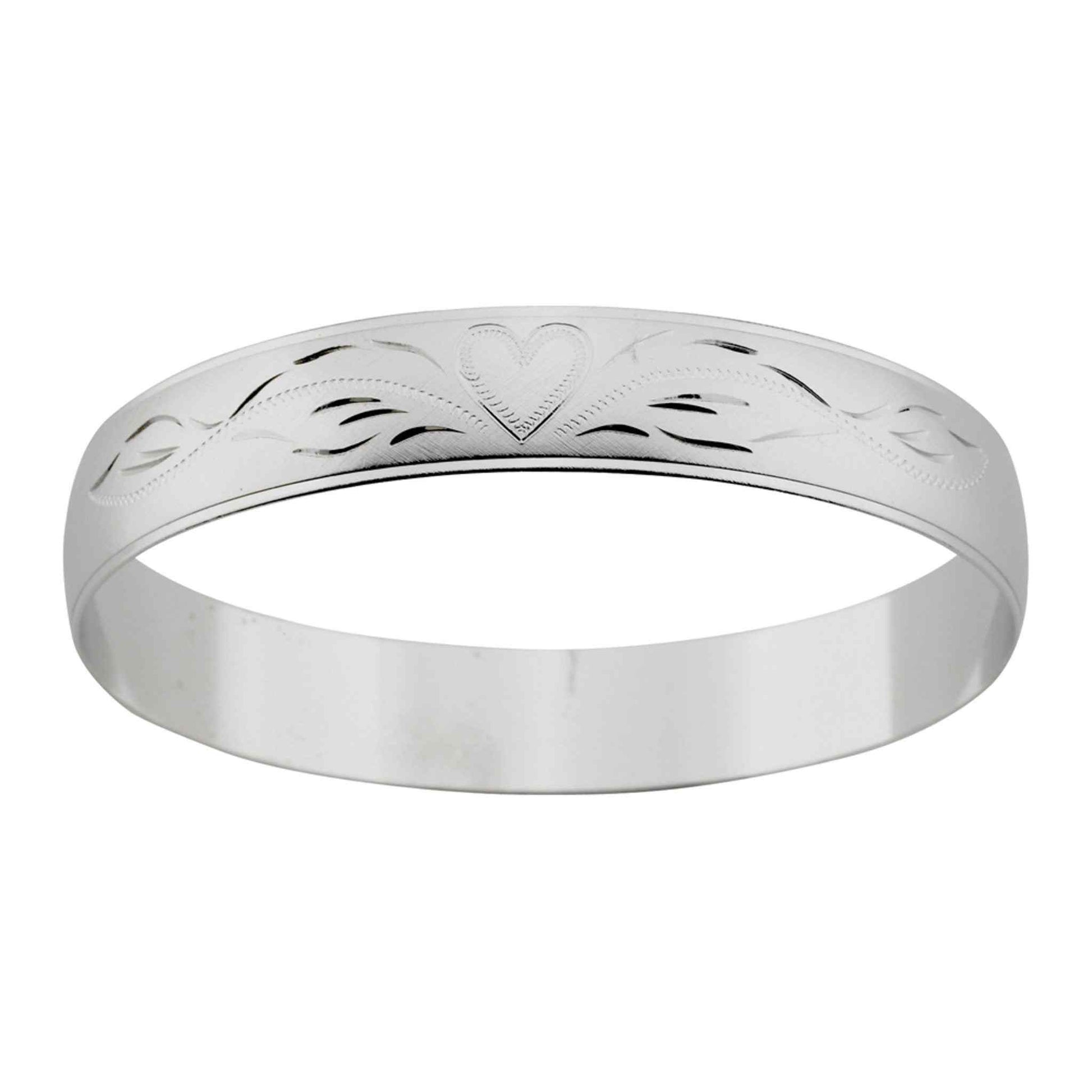 A 1/2" bangle bracelet with hand engraving displayed on a neutral white background.