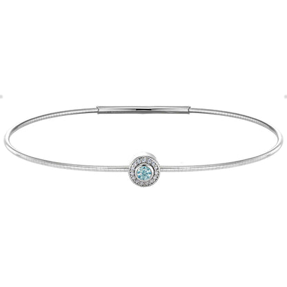 A simulated diamond halo-style birthstone bracelet displayed on a neutral white background.
