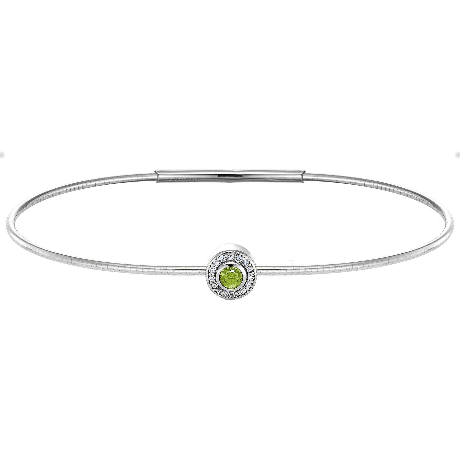 A simulated diamond halo-style birthstone bracelet displayed on a neutral white background.