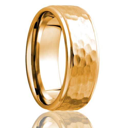Hammered 10k Gold Wedding Band with Stepped Edges