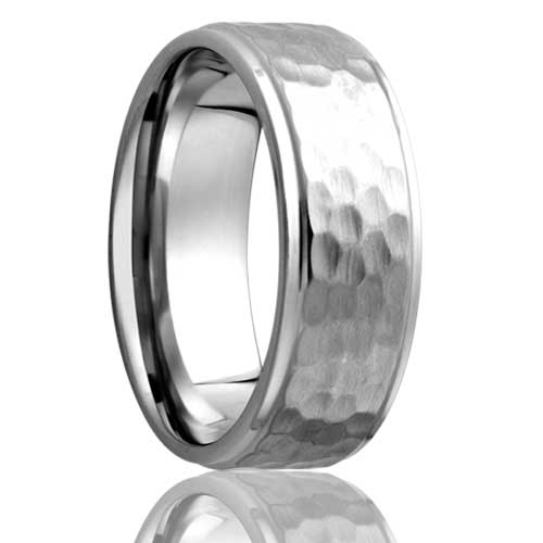 Hammered Cobalt Wedding Band with Stepped Edges