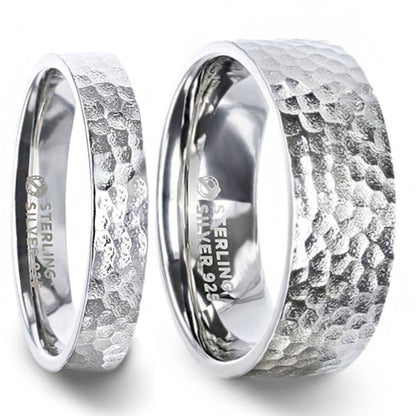 Hammered Sterling Silver Couple's Matching Wedding Band Set