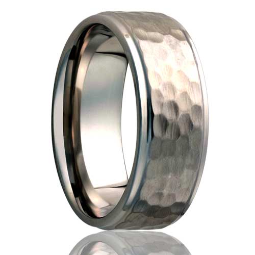 Hammered Titanium Wedding Band with Stepped Edges