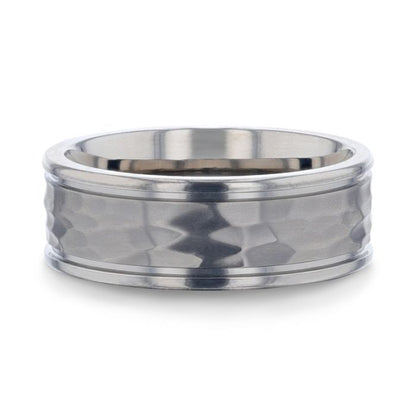 Hammered White Titanium Men's Wedding Band