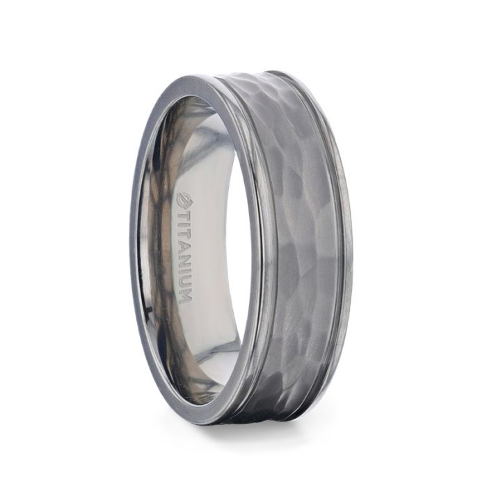 Hammered White Titanium Men's Wedding Band