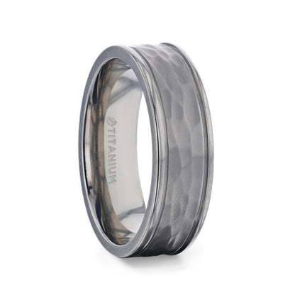 Hammered White Titanium Men's Wedding Band