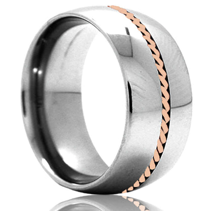 Hand Woven 14k Rose Gold Inlay Domed Tungsten Wedding Band TU145R Rings by Vansweden Jewelers | Vansweden Jewelers