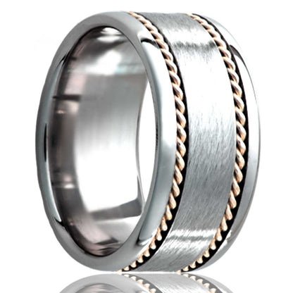 Hand Woven 14k Yellow Gold Inlay Satin Tungsten Wedding Band