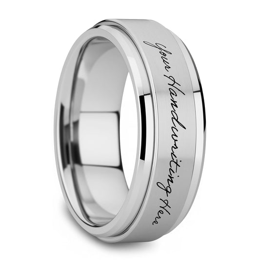 Handwritten Engraved Spinner Tungsten Wedding Band