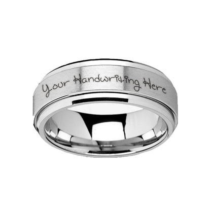 Handwritten Engraved Spinner Tungsten Wedding Band