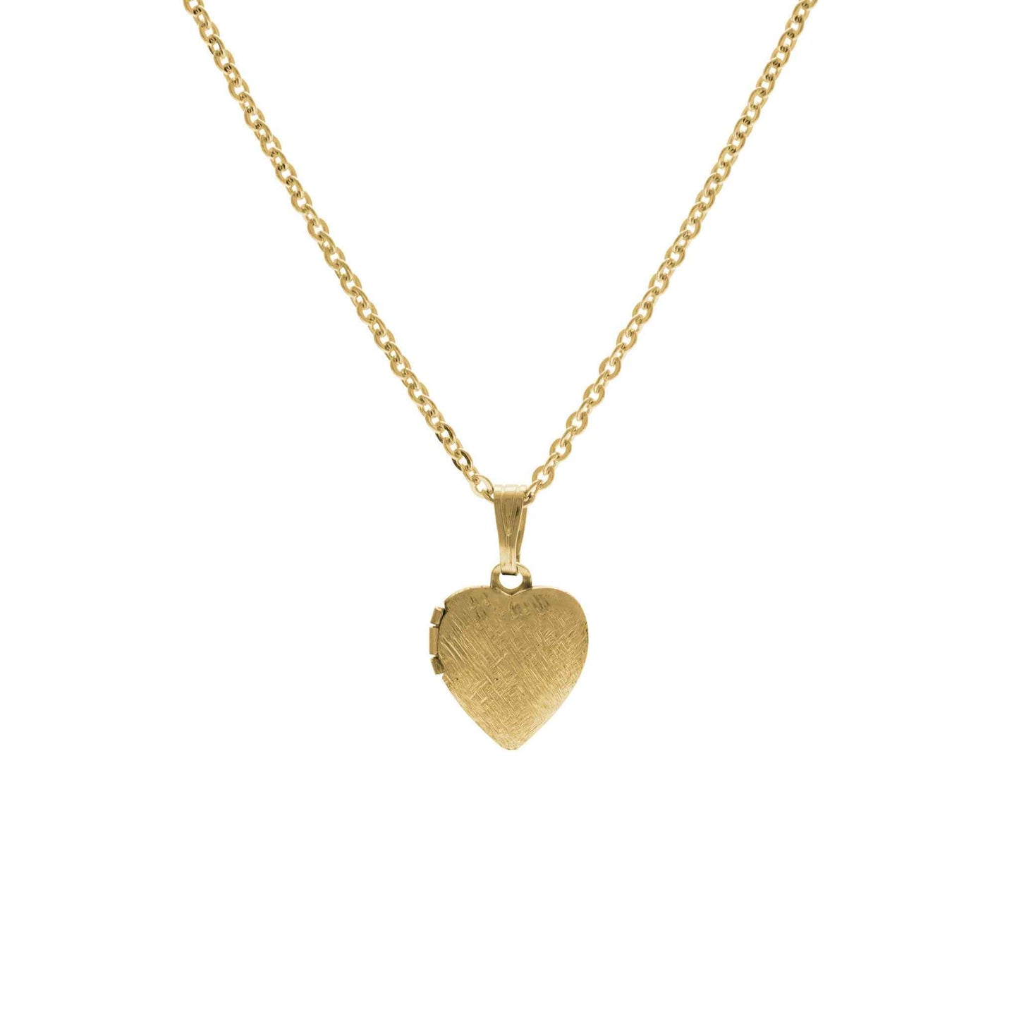 A heart locket necklace displayed on a neutral white background.