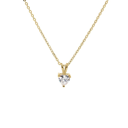 A heart shaped simulated diamond necklace displayed on a neutral white background.