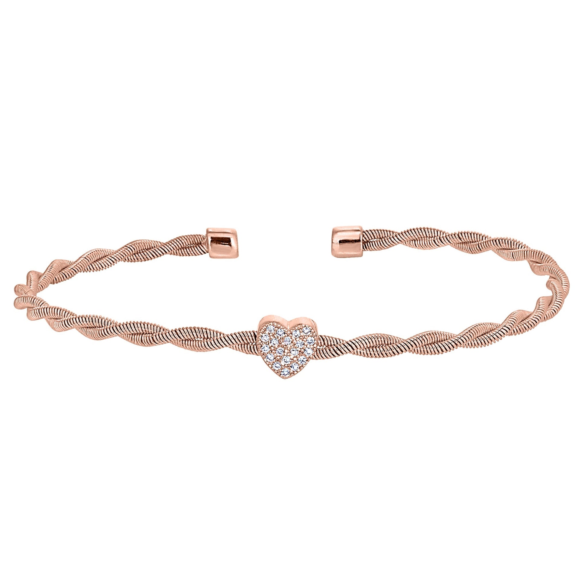A heart accent simulated diamonds twisted cable bracelet displayed on a neutral white background.