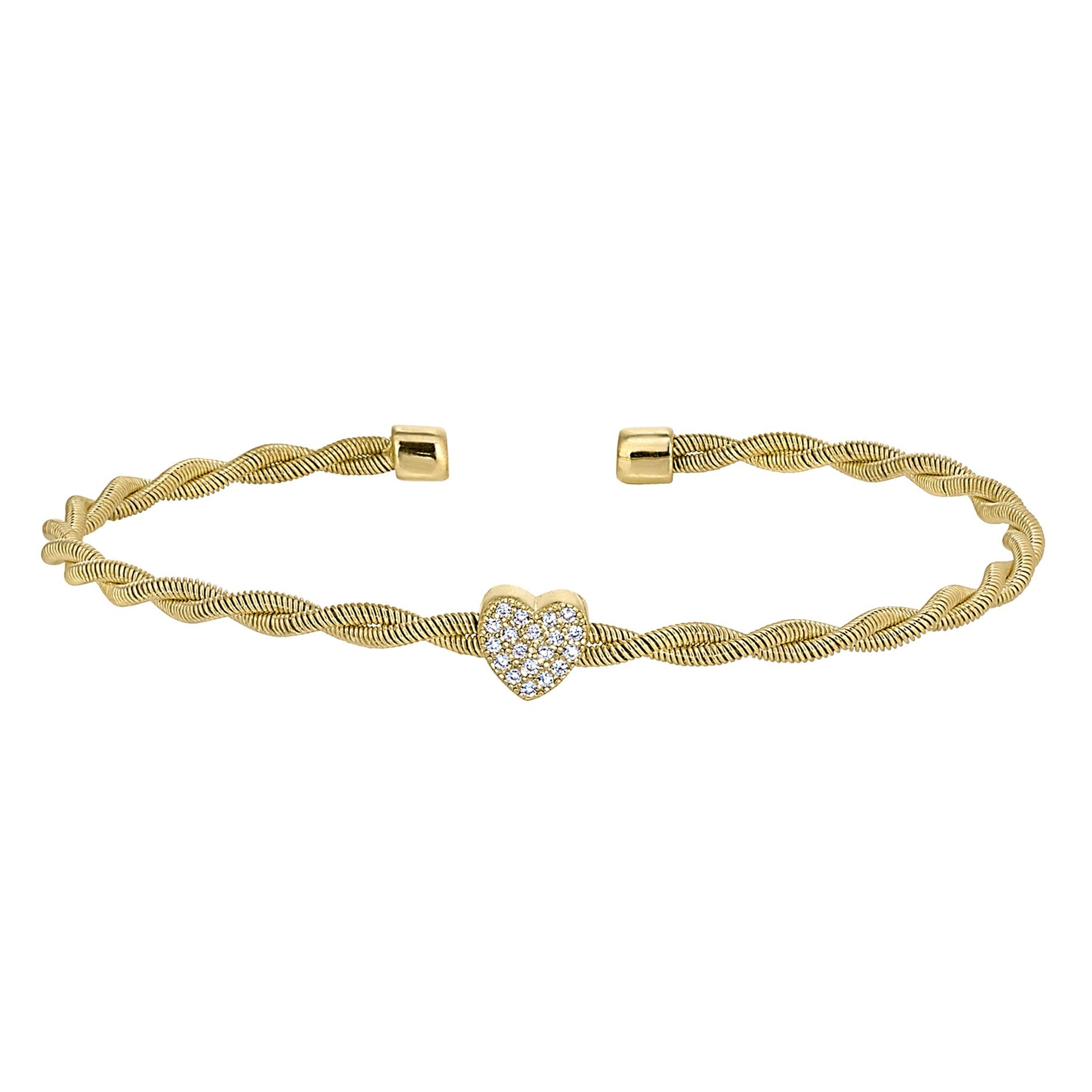 A heart accent simulated diamonds twisted cable bracelet displayed on a neutral white background.