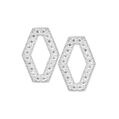 A hexagon simulated diamond earrings displayed on a neutral white background.
