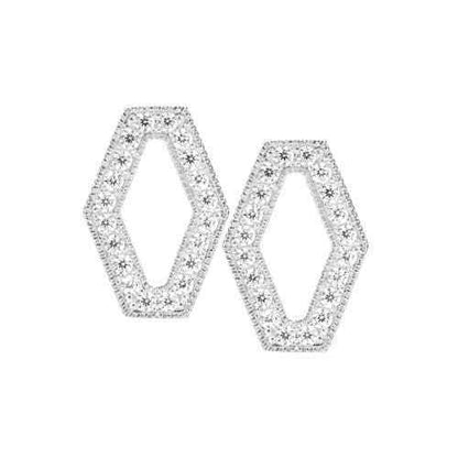 A hexagon simulated diamond earrings displayed on a neutral white background.