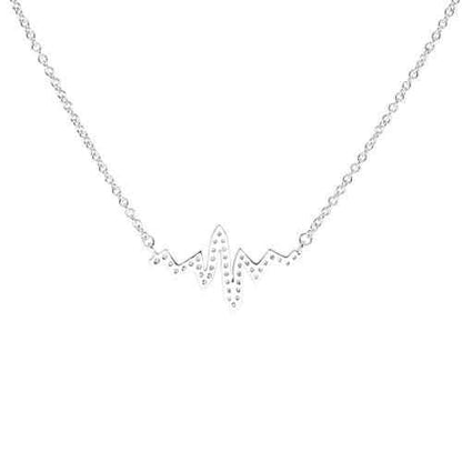 A horizontal heart beat simulated diamond necklace displayed on a neutral white background.