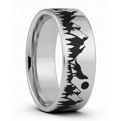 Howling Wolf Moon Engraved Tungsten Wedding Band