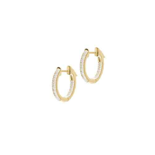 A inside out hoop simulated diamond earrings displayed on a neutral white background.