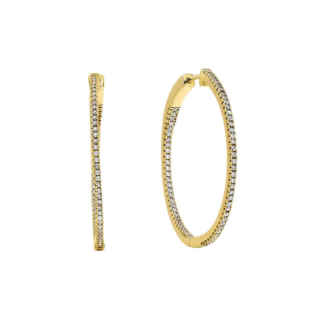 A inside out large hoop earrings with simulated diamonds displayed on a neutral white background.