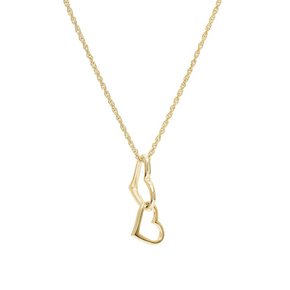 A interlocked double heart necklace displayed on a neutral white background.