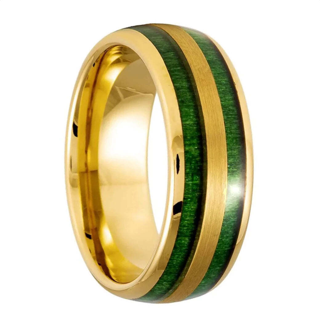 Jade Green Inlay Gold Tungsten Men's Wedding Band