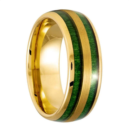 Jade Green Inlay Gold Tungsten Men's Wedding Band
