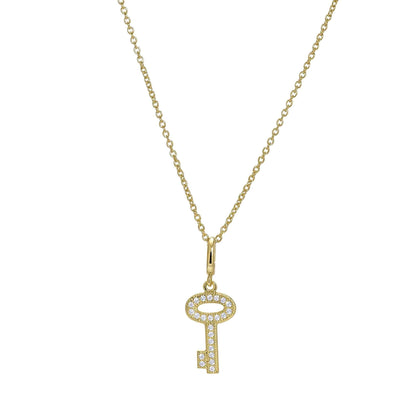 A key necklace with simulated diamonds displayed on a neutral white background.