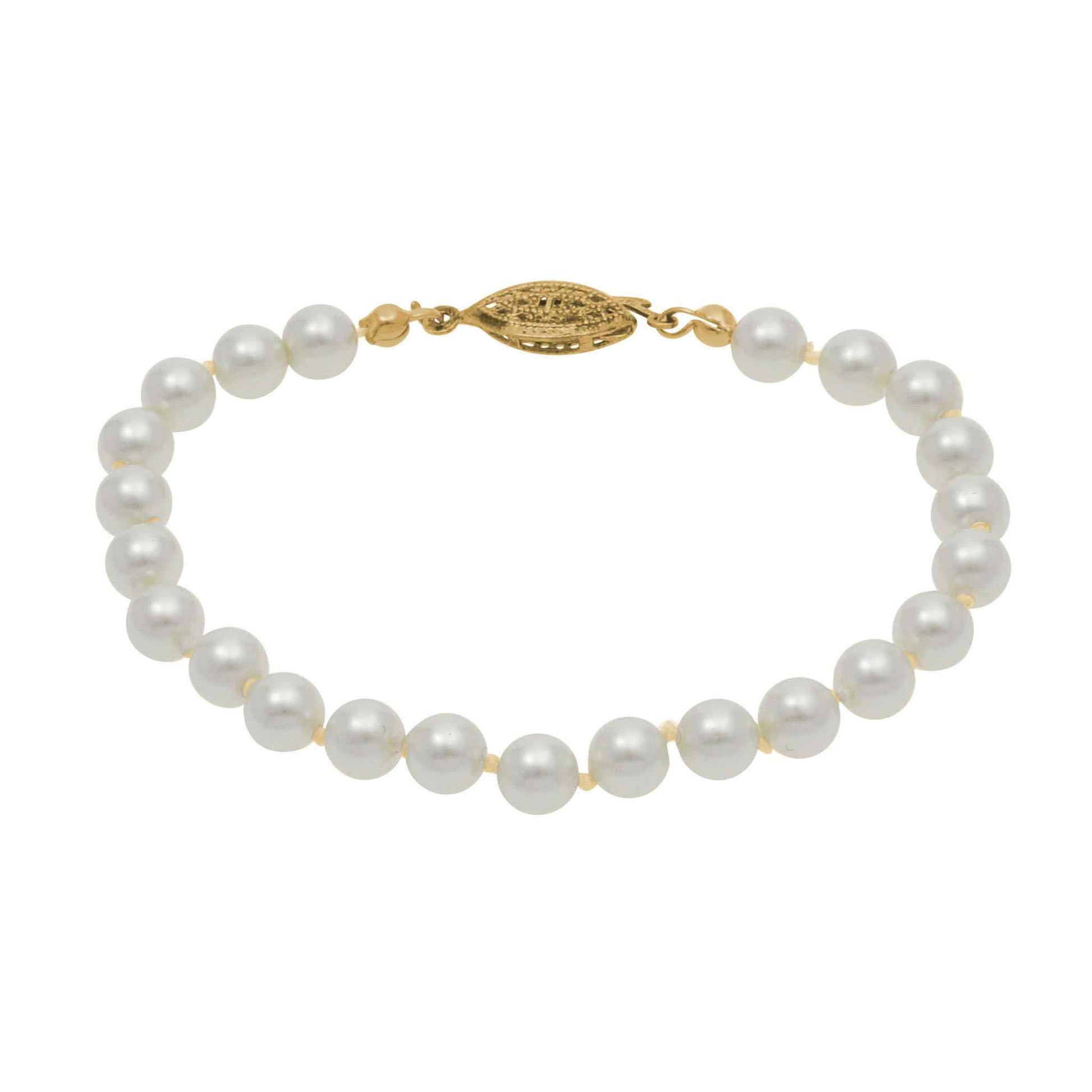 A knotted black glass pearl bracelet displayed on a neutral white background.