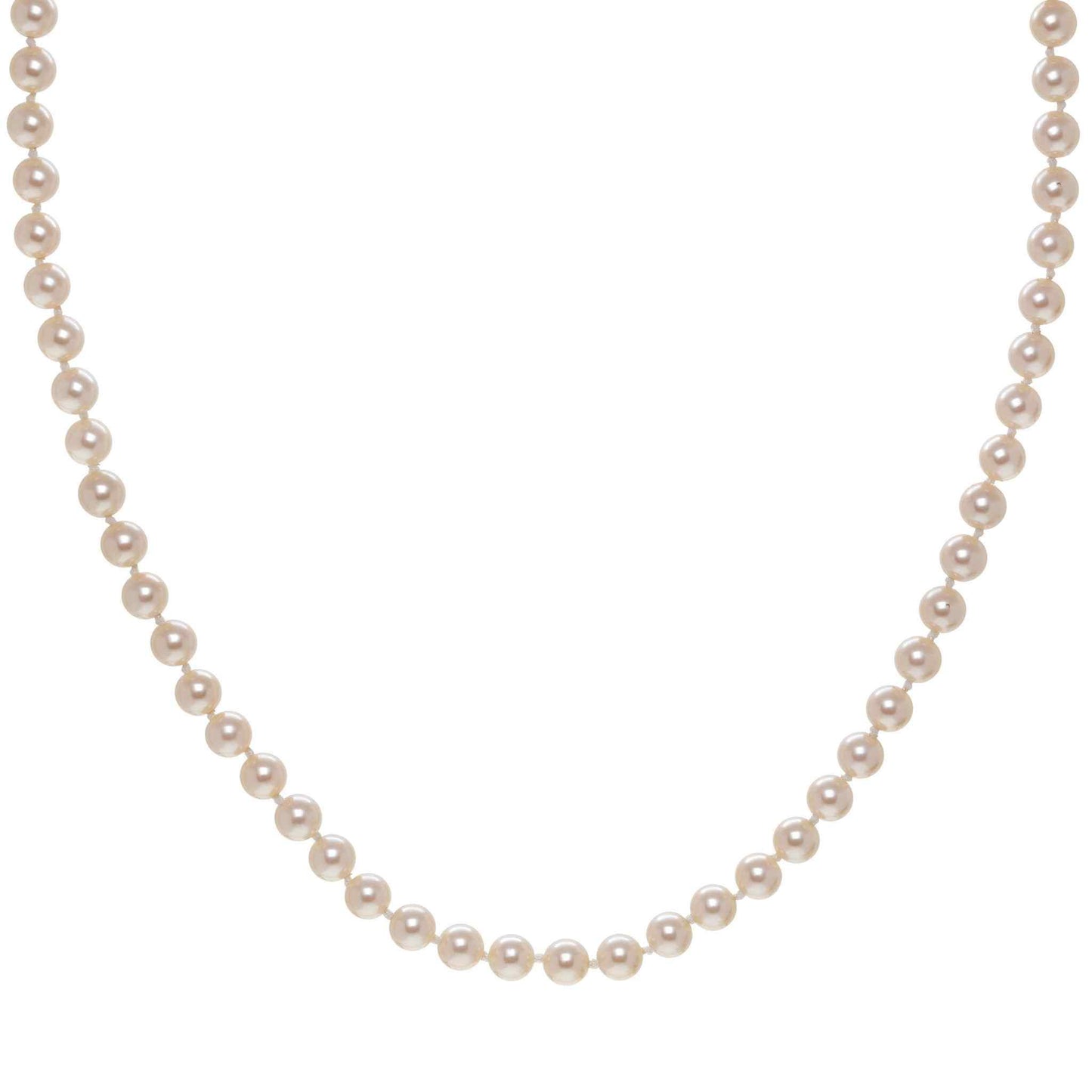 A knotted black glass pearl necklace displayed on a neutral white background.