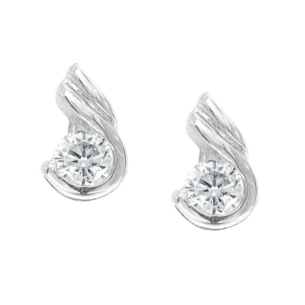 A l-shape round simulated diamond earrings displayed on a neutral white background.