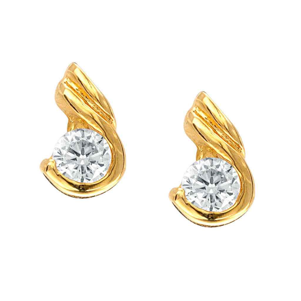A l-shape round simulated diamond earrings displayed on a neutral white background.