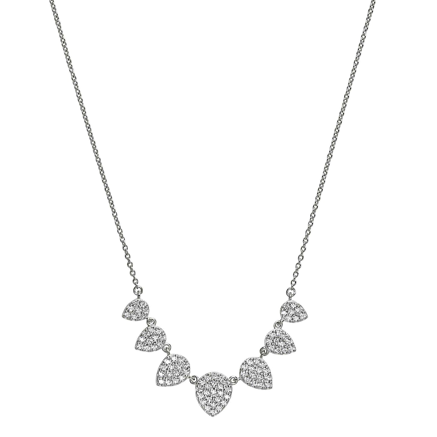 A leaves necklace with simulated diamonds displayed on a neutral white background.