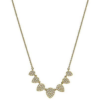 A leaves necklace with simulated diamonds displayed on a neutral white background.