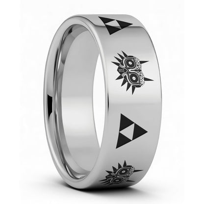Legend of Zelda Majora Mask Triforce Engraved Tungsten Wedding Band
