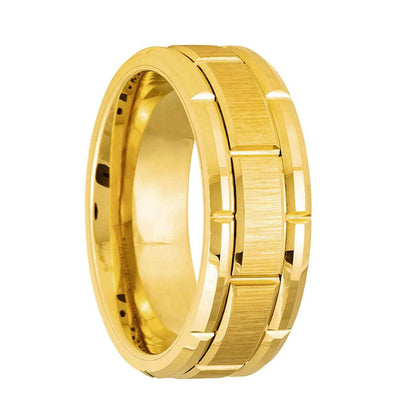 Geometrical Grooved Brushed Gold Tungsten Men's Wedding Band