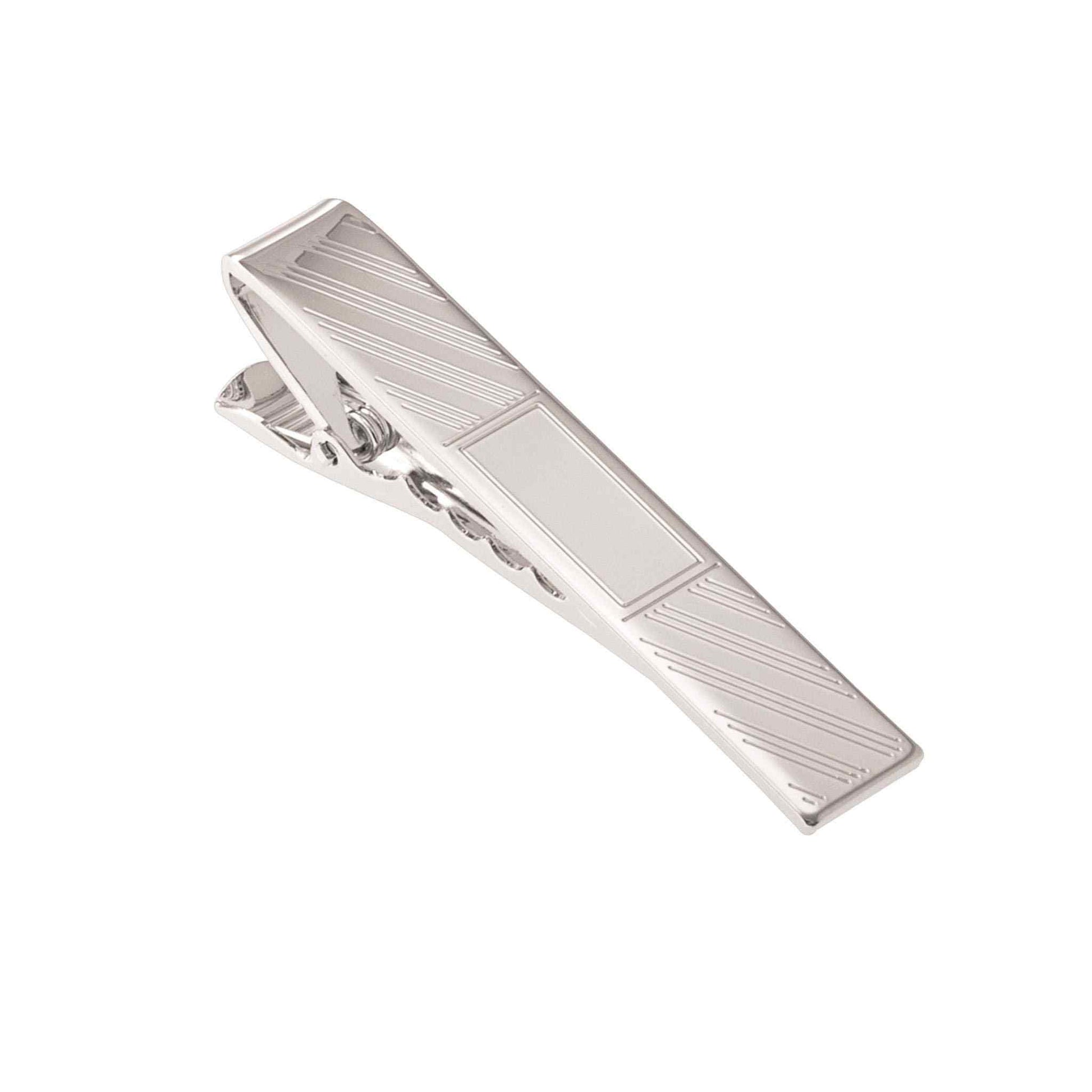 A lined tie bar with center square displayed on a neutral white background.