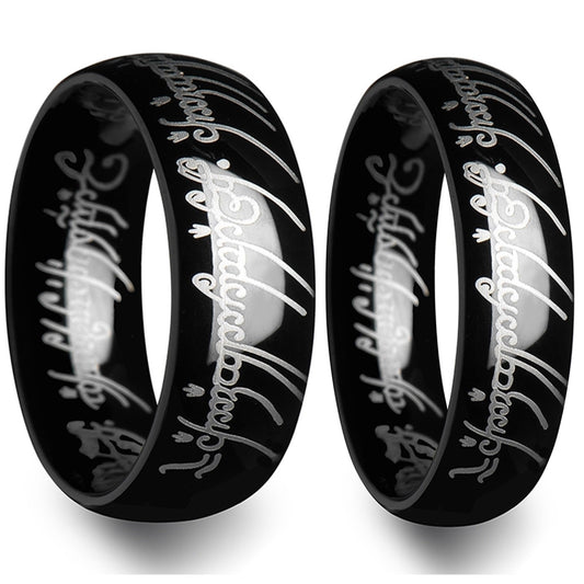 Lord of the Rings Black Tungsten Couple's Matching Wedding Band Set