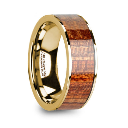 Mahogany Wood Inlay 14k Yellow Gold Men's Wedding Band
