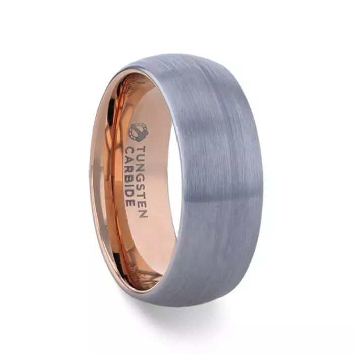 Matte Tungsten Men's Wedding Band with Contrasting Rose Gold Interior