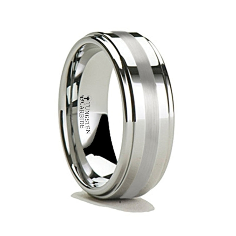 Men's Tungsten Wedding Band with Silver Inlay
