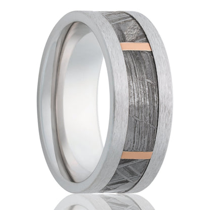 Meteorite & 14k Rose Gold Inlay Satin Cobalt Wedding Band