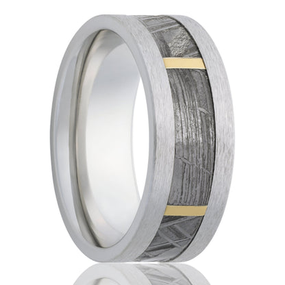 Meteorite & 14k Yellow Gold Inlay Satin Cobalt Wedding Band