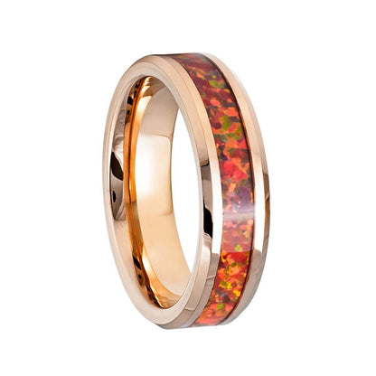 Opal Inlay Rose Gold Tungsten Men's Wedding Band